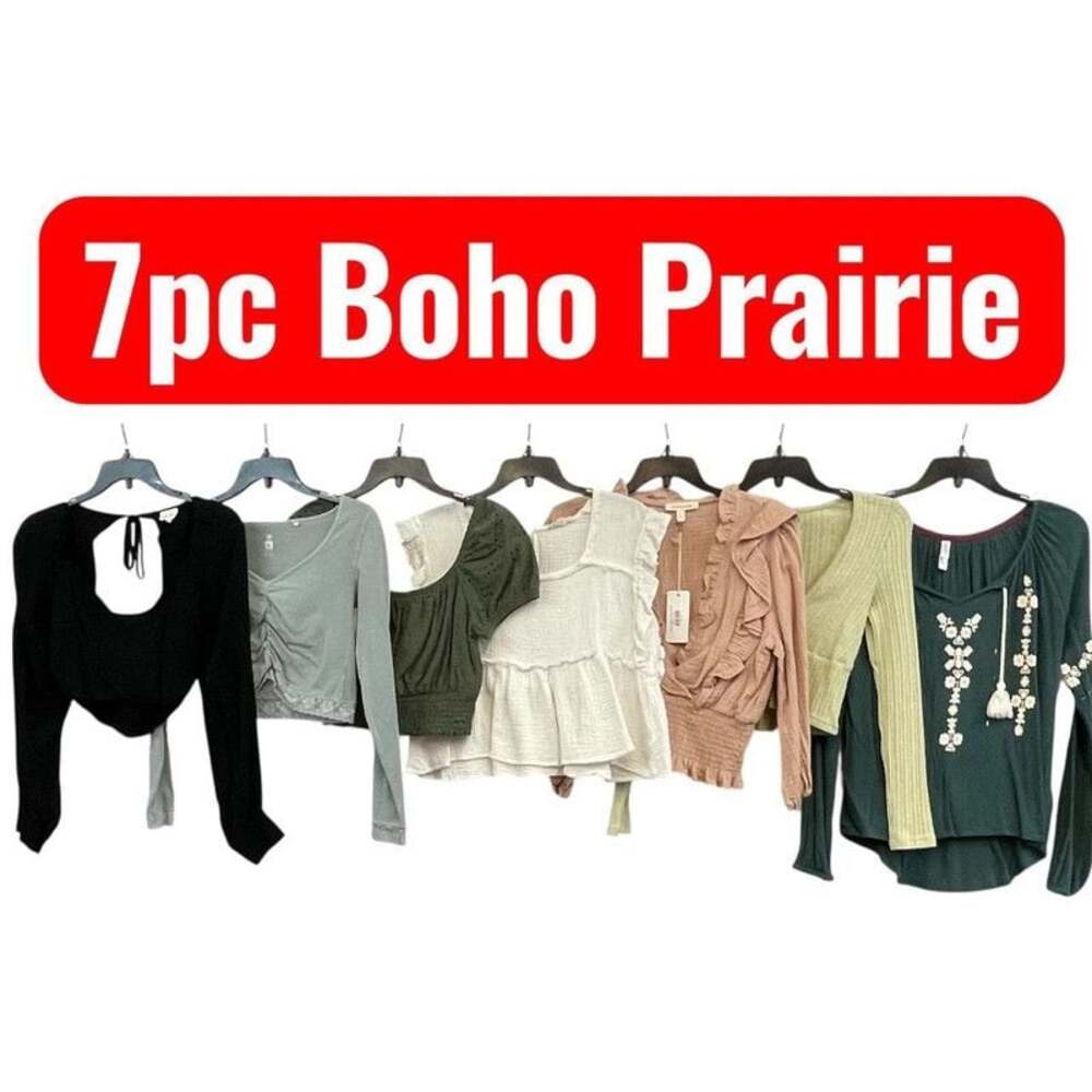 7pc crop tops cowgirl smocked Y2K boho prairie top bundle